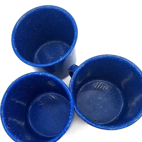 Vintage Blue Speckled Enamelware camping Set of three 24 Oz Coffee Mugs - Picture 4 of 6